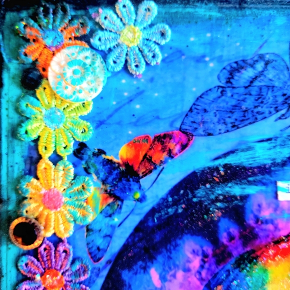 Mushroom & Moth Inspire Magic Original Mixed Media Collage Kitdchy Painting - Picture 2 of 6